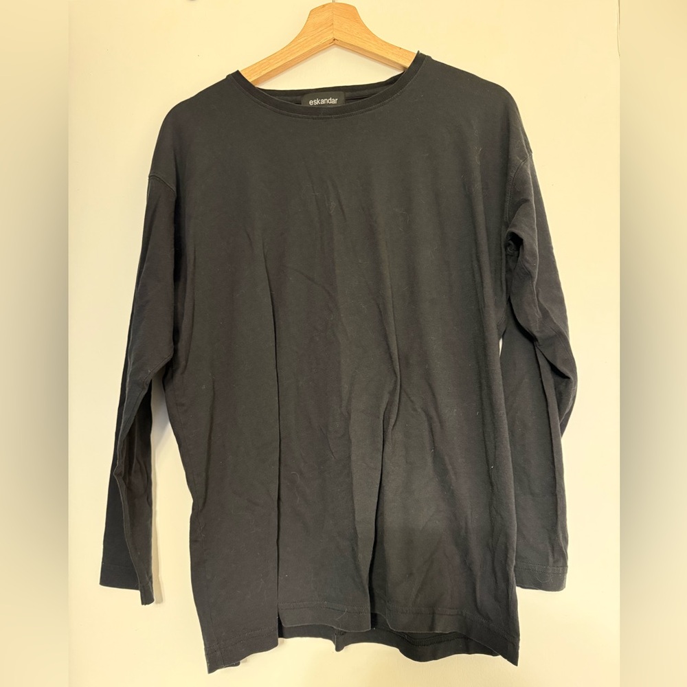 Eskandar cotton jersey long sleeve round neck t-shirt - long